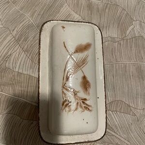 Vintage Ceramic Butter Dish with Wheat Design